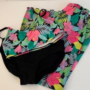 Floral Three- Piece Swimsuit with matching floral bottom cover up